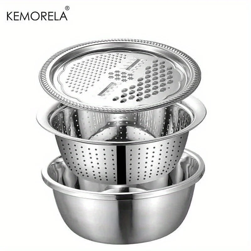 

2/3PCS Stainless Steel Basin Multifunctional Kitchen Washing Basin for Washing Fruits And Vegetables Mixing Draining Shredding
