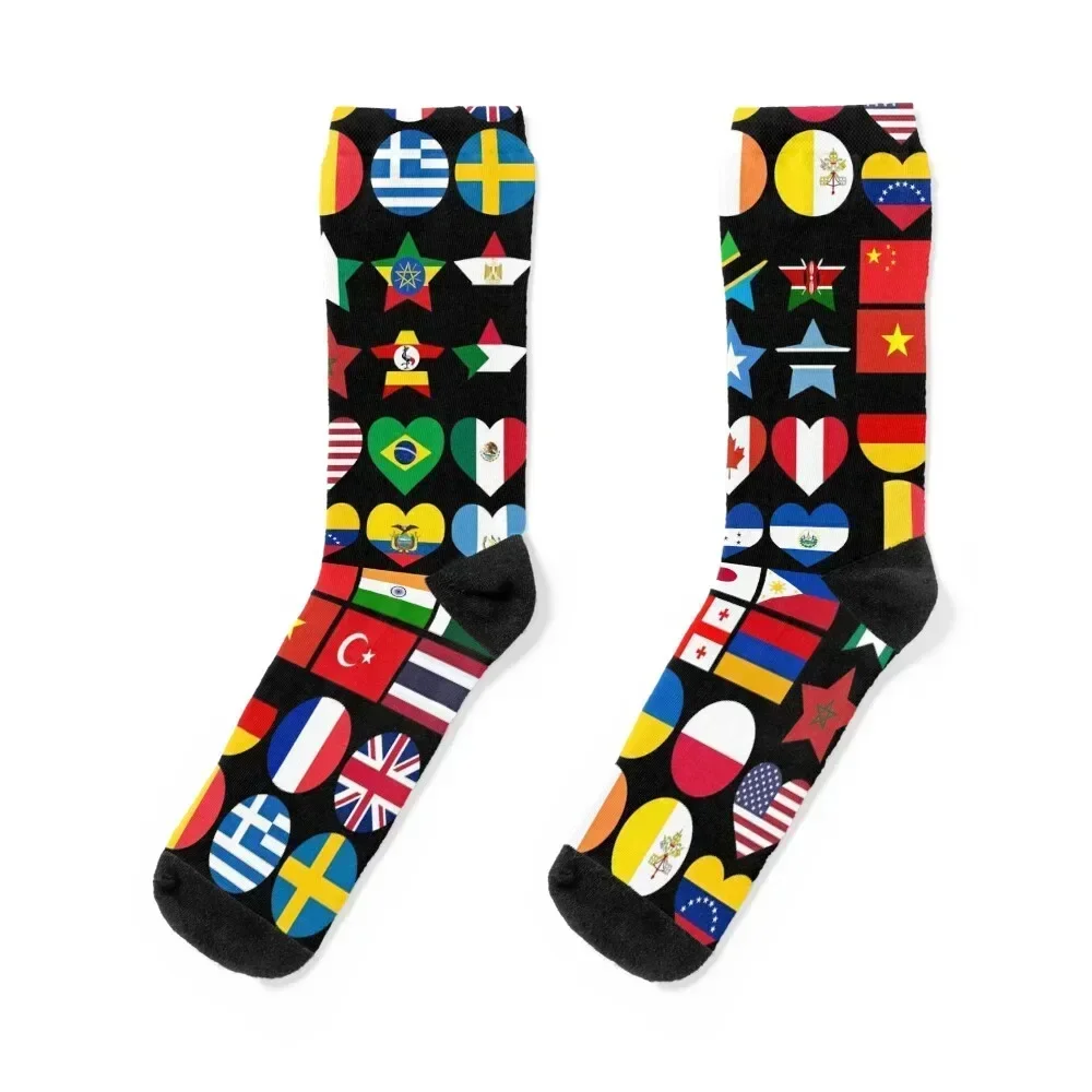 Flags of Countries of the Worlds in Geometric Shapes Socks Rugby short compression custom sports Women Socks Men's