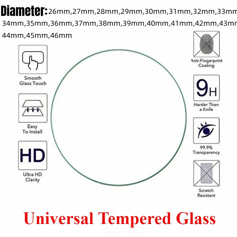 26-46mm Diameter Universal Tempered Glass for Apple Smartwatch Screen Protective Film Protector Cover for Samsung Galaxy Watch