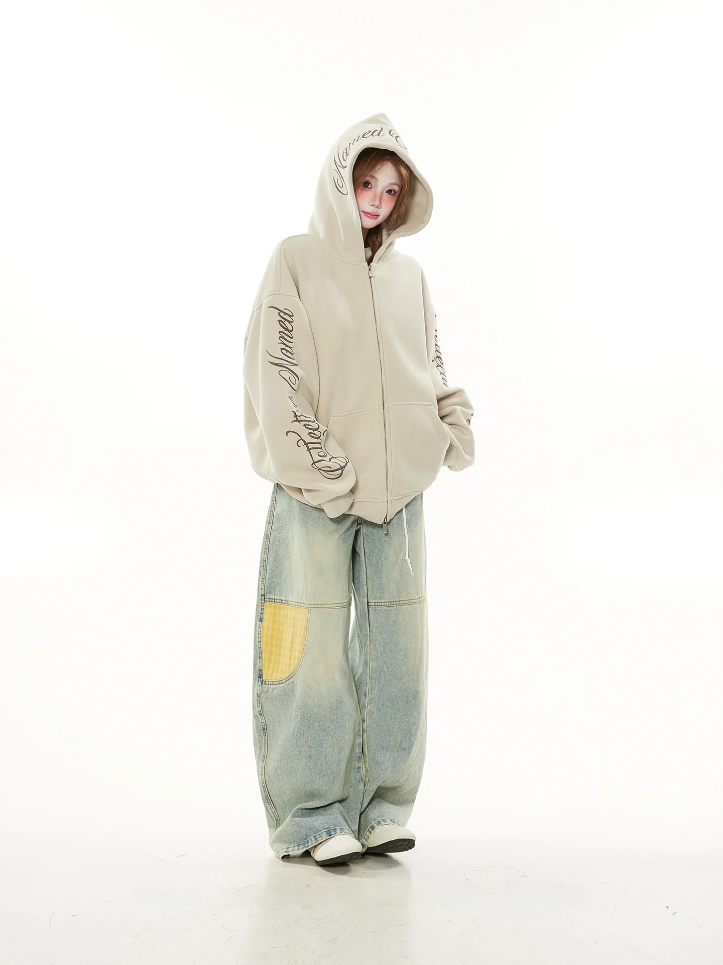 

Gothic Sle Loose BF Sle Letter Embroidery Hooded Zipper Jaet Women's Spring Autumn American High Street Cardigan Sweats...