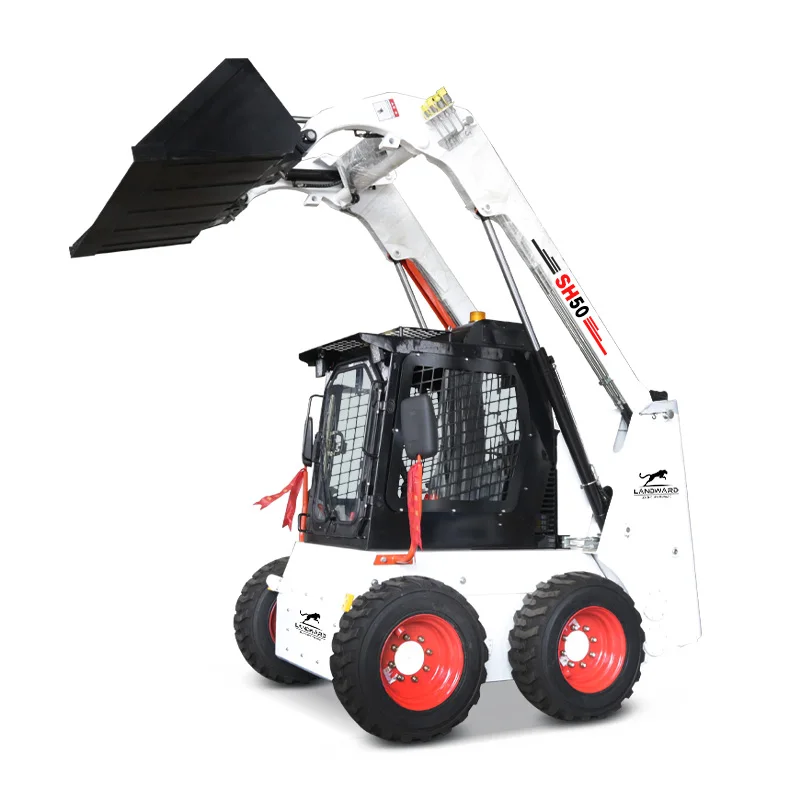 4×4 Wheeled Skid Steer Loader High Power Earthmoving Loader Multi-Function Farm Use Gasoline Skid Steer Loader Engine Customized