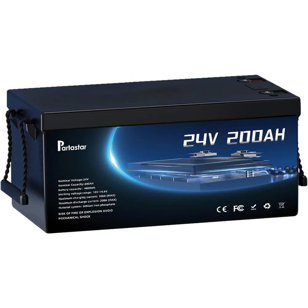 

Литий-железо-фосфатный аккумулятор LiFePO4 24В 200Ач 4800Втч с BMS 100А, защитой от низких температур, 8000+ циклов для автодомов, солнечных систем, автономного энергоснабжения дома, на заказ