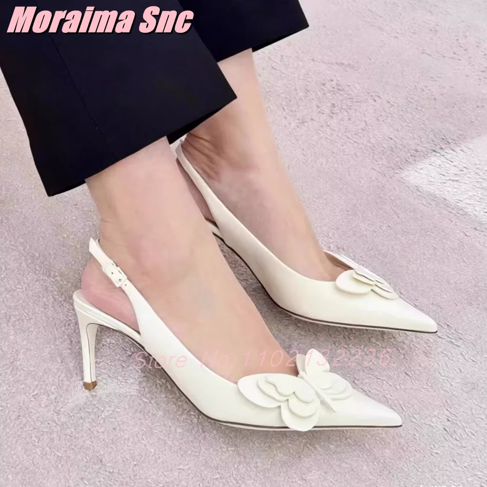 

Butterfly Decor Pointed Toe Sandals Stiletto High Heel Slingback White Solid Sexy Fashion Women's Summer Shoes 2025 New Arrivals