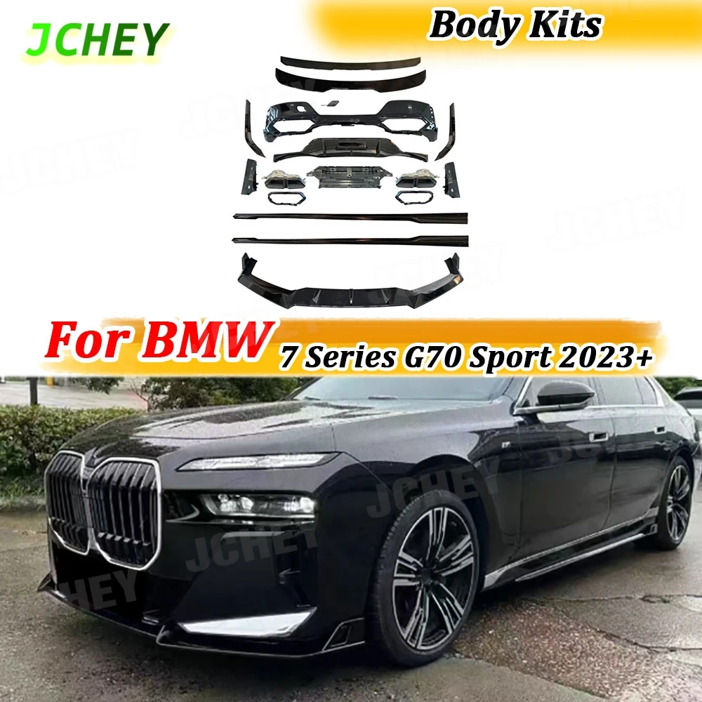 

JCHEY Комплекты кузова из АБС-пластика, трехсекционная передняя губа, задняя губа, верхнее крыло, хвостовое крыло, боковая юбка, черное горло для BMW 7 серии G70 Sport 2023+