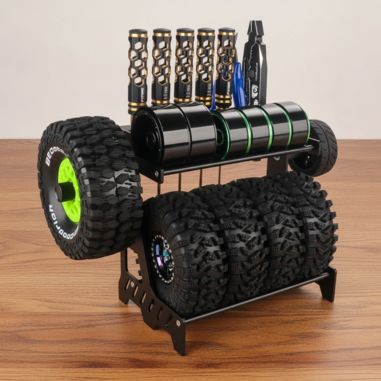 RC Car Tire Rack Metal RC Tire Rack Wheel Holder Matte-Black for Workbenches, Repair Corners