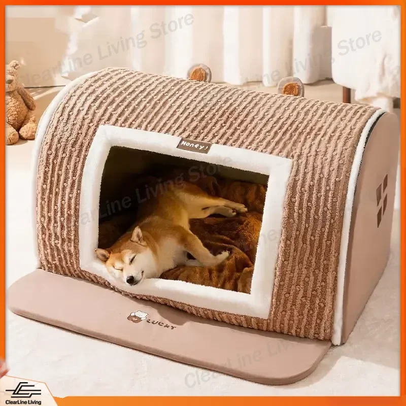 Winter Cat Bed Warm Plush Pet House Detachable Washable Deep Sleep Cave Nest for Medium Large Cats Dogs Soft Kennel Supplies