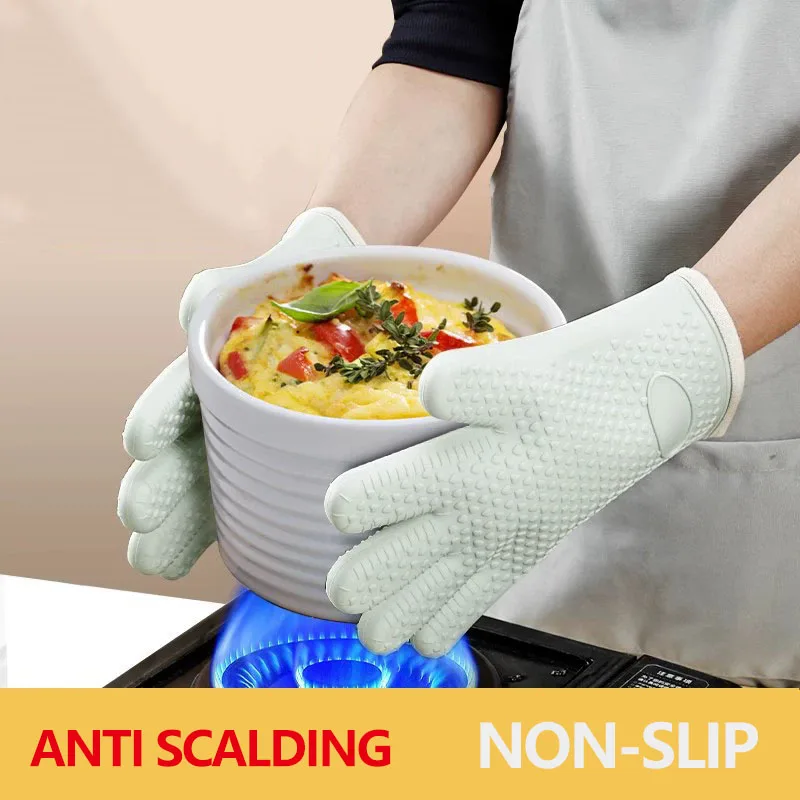 1 Stück verdickte Anti-Verbrühungs-Silikon-Handschuhe hitzebeständig für Mikrowelle, Backen, Grillen, rutschfeste Wärmeisolationshandschuhe