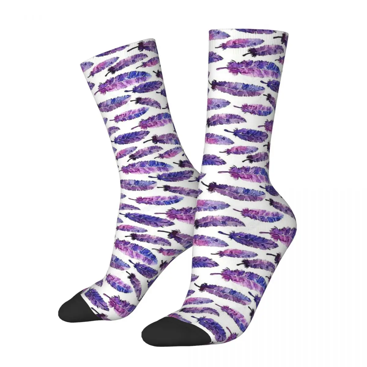 Hip Hop Retro Feather Pattern Purple Crazy Men's Socks Unisex Design Art Harajuku Pattern Printed Funny Happy Crew Sock Gift