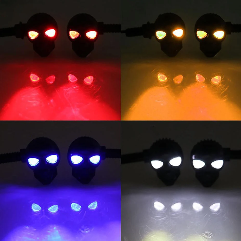 2PCS 12V Turn Signal Light Motorcycle LED Skull Shape Waterproof White Yellow Auto Turn Signal Bulb Lamp Car LED Modified Light