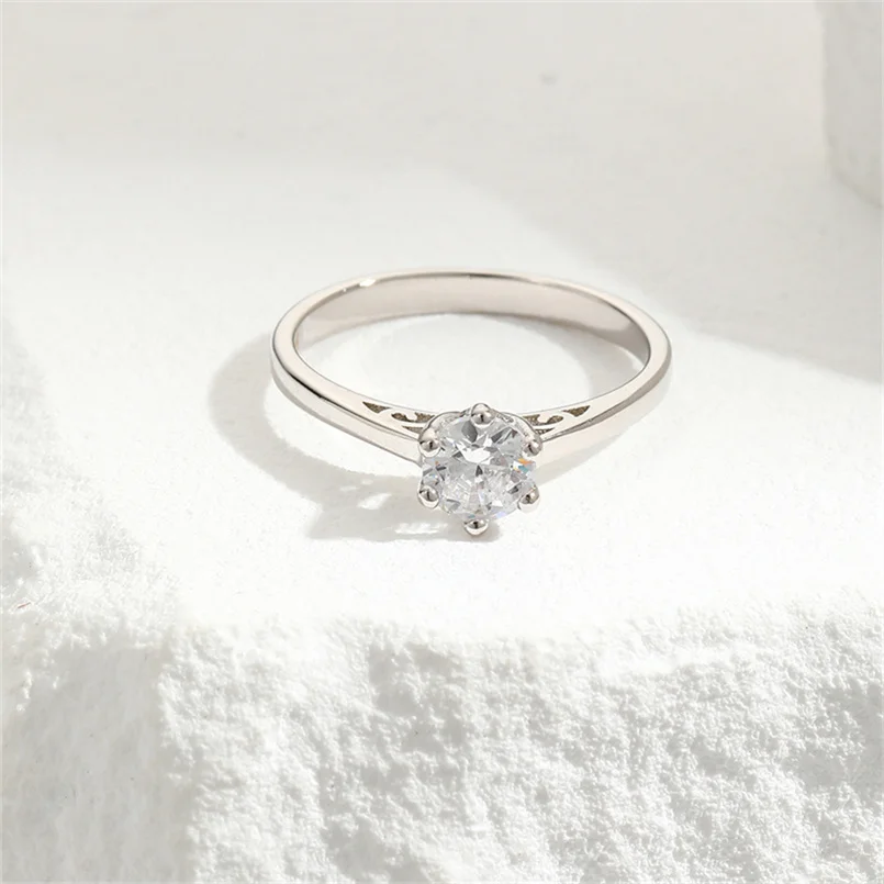 CC Wedding Rings For Women Wife White 0.3ct/0.5ct Zirconia Six Claws Proposal Engagement Fine Jewelry Marriage Bijoux CC821