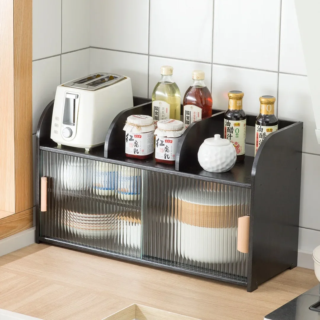 Desktop side cabinet, kitchen storage cabinet, countertop cupboard, shelf, storage cabinet, tea set, tea side cabinet