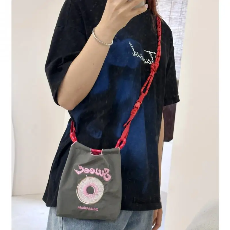 

Kawaii Ball Chain Mini Eco-Friendly Shopping Bag Canvas Bag for Girls, Foldable Large Capacity Handbag Shoulder Embroidered Bag