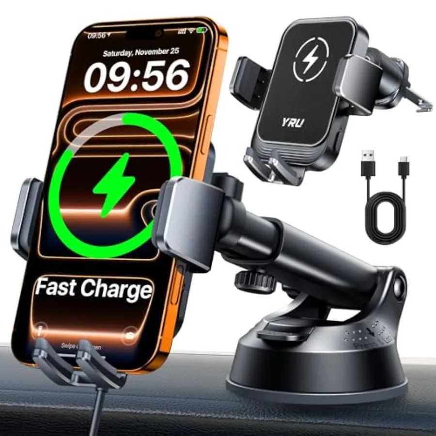 

[True Military-Grade] Wireless Car Charger Mount 15W Charging Auto Clamping Car Phone Holder [98+LBS Strong] Dashboard Windshie