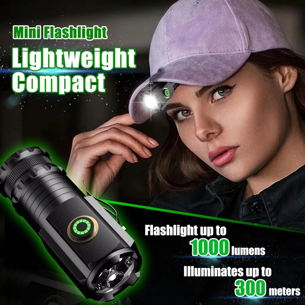 2000LM Mini LED Flashlight Rechargeable Powerful EDC Torch Emergency Camping Lantern with Tail Magnet Hat Clip Fishing Lantern image 5