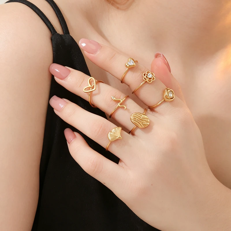 Letdiffery Ins Minimalist Multi-style Rings Stainless Steel Butterfly Flower Heart Rose Adjustable  Ring Women Fashion Jewelry