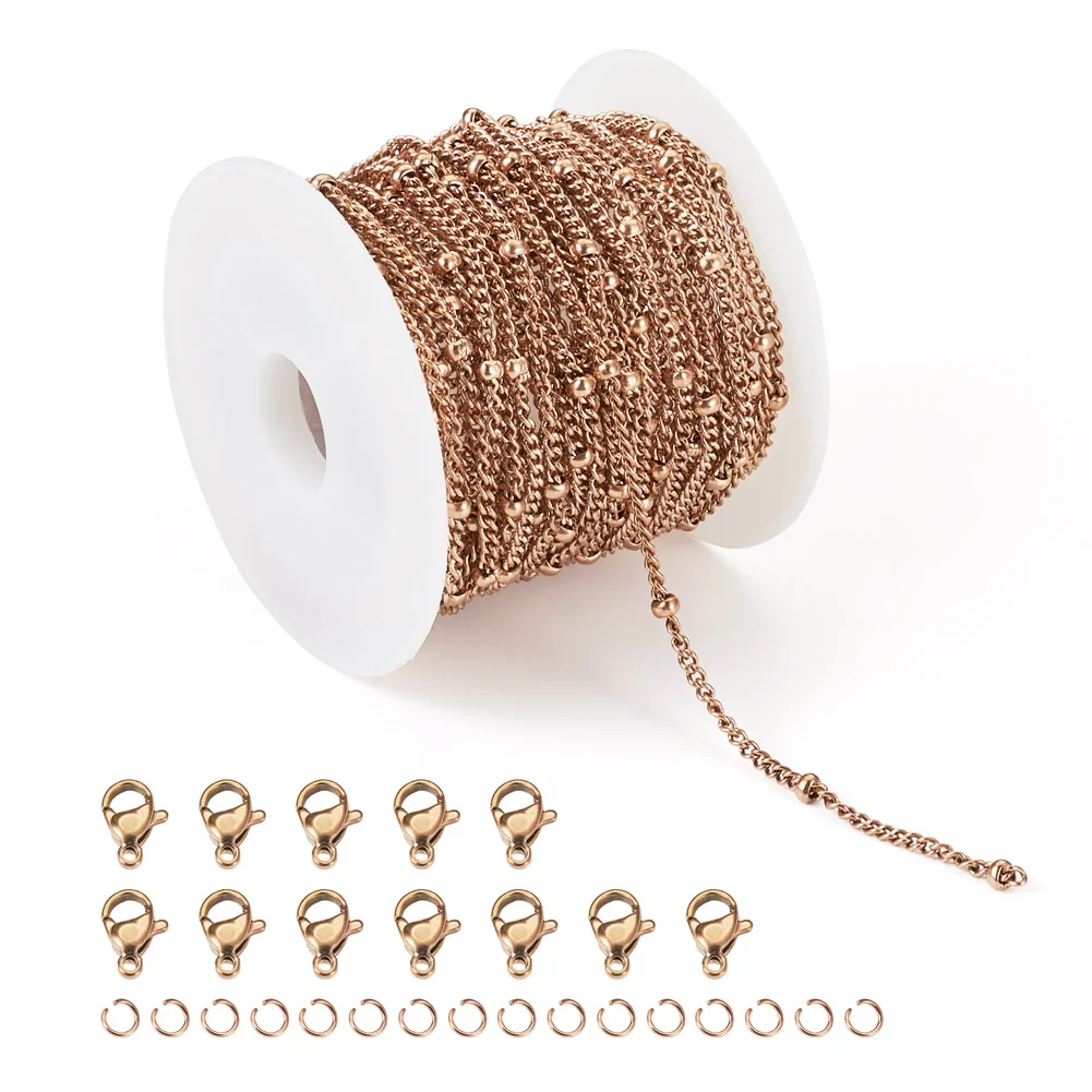 5M Rose Goud Kleur 304 Roestvrij Staal Satellietkettingen Met Springringen Sluitingen Voor Diy Sieraden Maken Accessoires