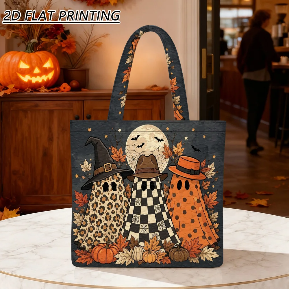 1pc three patterned ghosts Quilted Women'S Shoulder Bag, Soft Tote, Spacious For Daily Shopping And Commuting, Fun