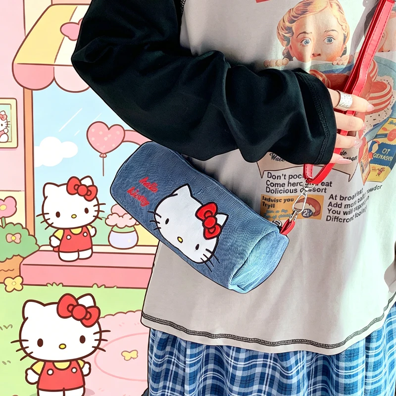 

Hello Kittys Crossbody Bag Cute New Embroidery Small Bag Cylinder Cartoon Crossbody Bag Portable Bags for Woman