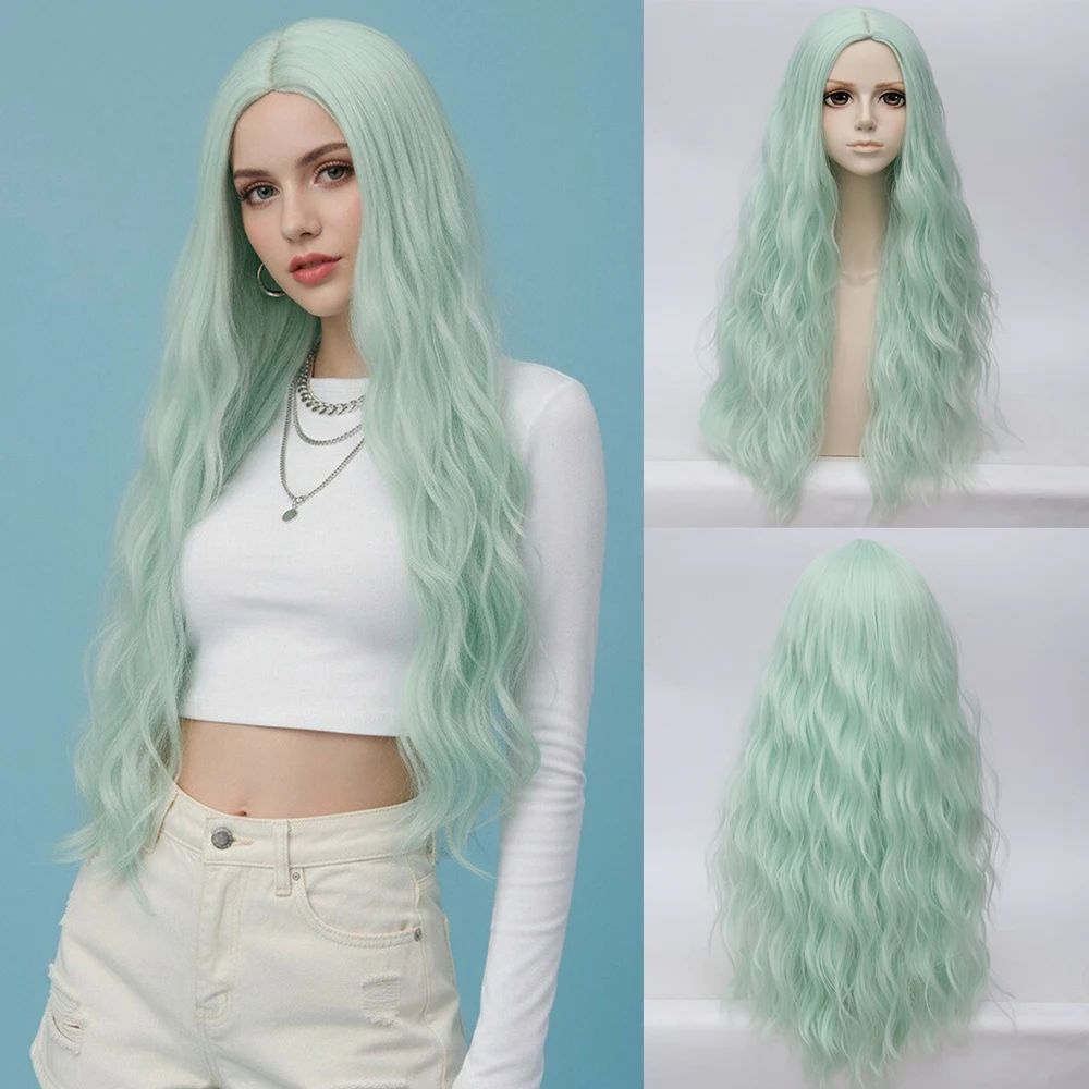 

Synthetic Short Curly Wave Light Green Wig with Bangs for Women Daily Party Cosplay Lolita Fake Hair Heat Resistant