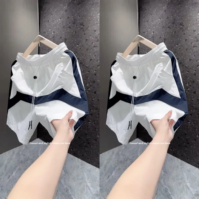 

Summer New American Splice Design Men's Casual orts Qui Dry Breathable Loose Fit Sport Five-Quarter Length Pants