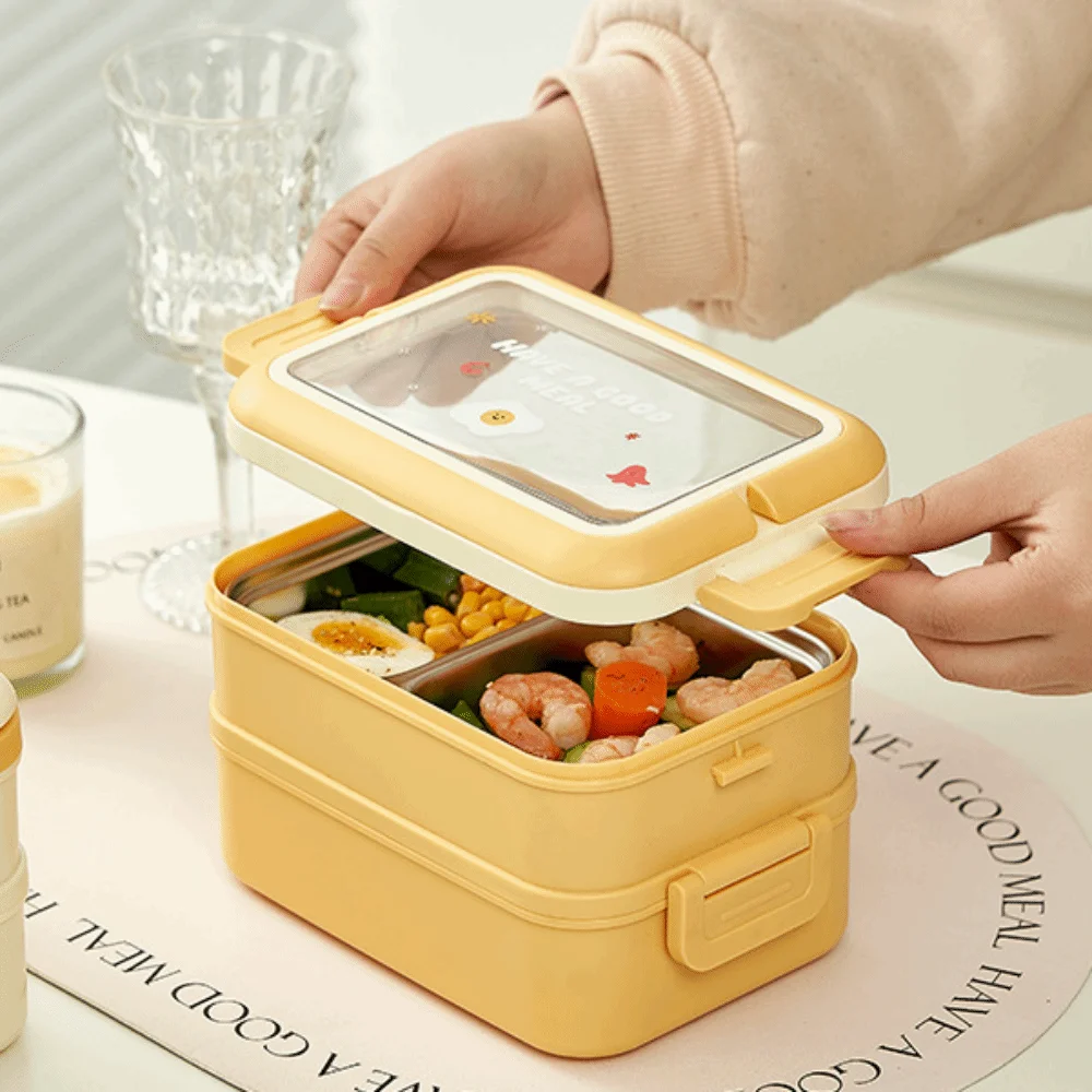 Practical Stainless Steel Lunch Storage Container 2 Layer 1200ml Thermal Lunch Box Food Container For Office
