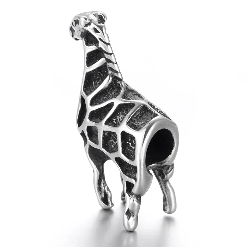 Stainless Steel Giraffe Beads 5mm Hole Blacken Metal European Bead Animal Slide Charms for Bracelet DIY Jewelry Making