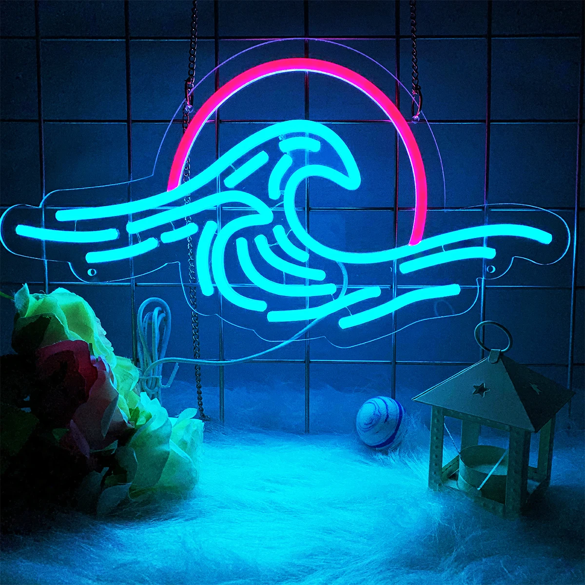 Wave LED neon lighting letters  cold white light lighting children's room lighting future