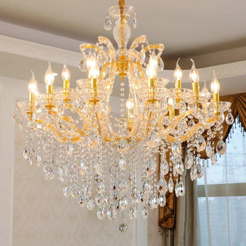 

OUFULA Luxurious Candle Pendent Lamp European Style Crystal Lamp Living Room Restaurant Villa Duplex Building Chandelier