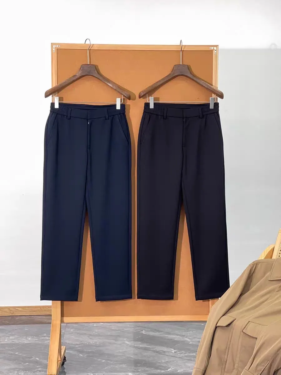 

Мужские осенне-зимние модные шерстяные повседневные брюки из трикотажной ткани с эластичной резинкой на талии и прямыми штанинами