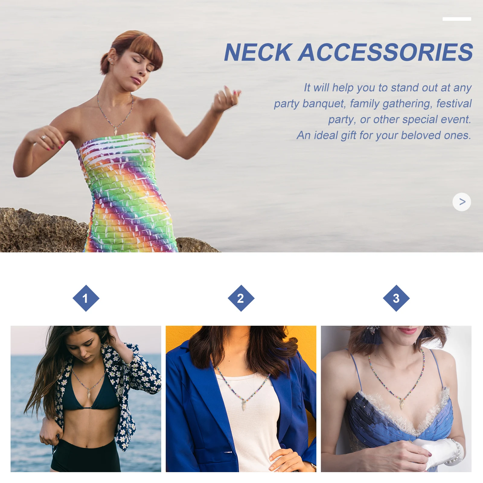 

1Pcs Crystal Bead Necklace Shell Pendant Colorful Bohemian Style Jewelry Perfect for Party Bar Shell Necklace Fashion Accessory