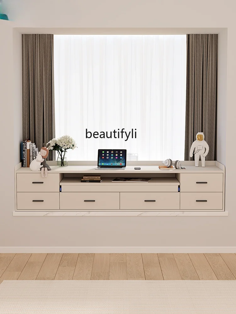 Bay Window Desk Retractable Computer Desk Push-Pull Study Writing Desk Balcony Window Drawer Cabinet