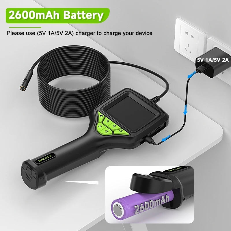 Kamera Endoskopi Layar IPS 2.8 ''Kabel 2M-100M HD1080P 8MM Probe Pipa Saluran Pembuangan Inspeksi Borescope LED Baterai 2600MAh Dapat Dilepas