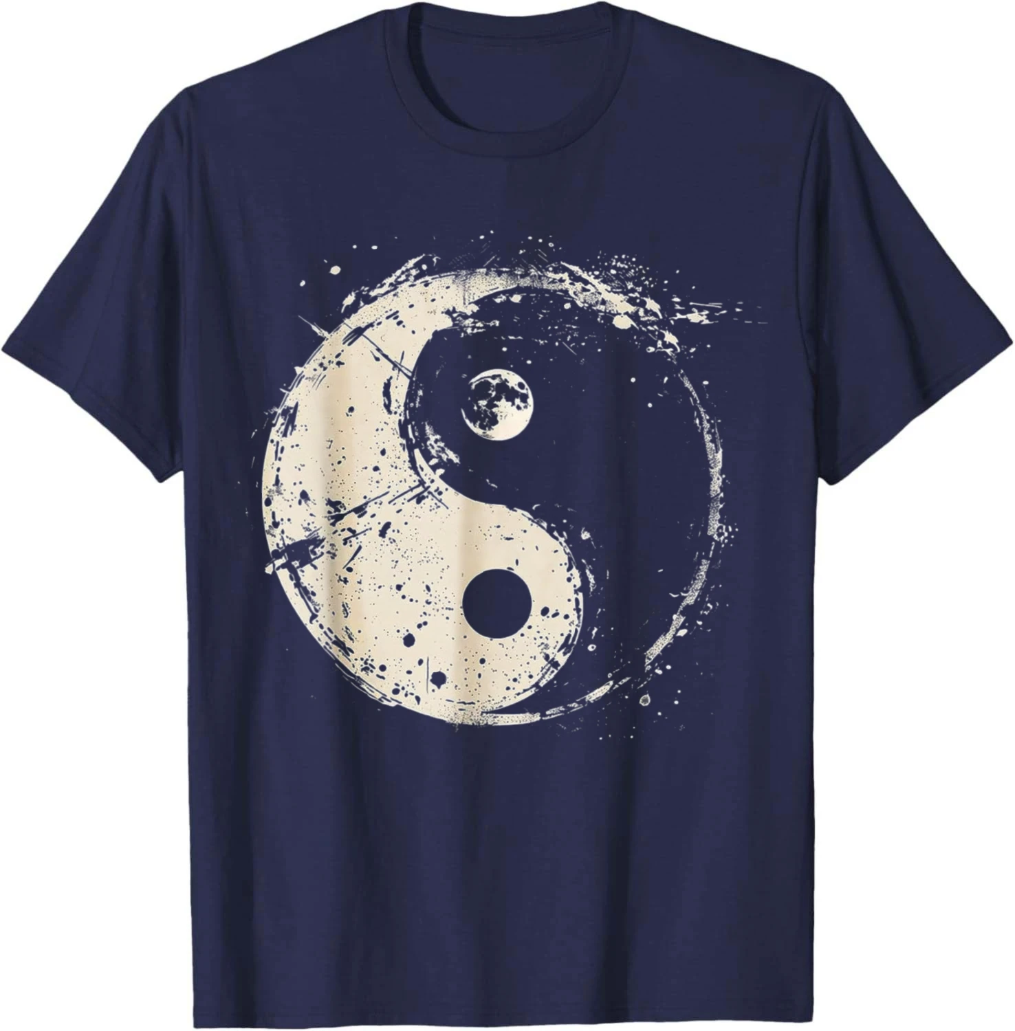 Distressed Yin Yang Moon Balance Spiritual Design T-Shirt Women Men Cotton T-shirt Streetwear Clothing Camiseta Hombre