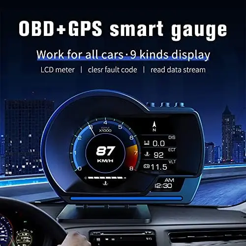 

OBD2 HUD Speedometer with GPS - Car Up Display for Speed, RPM, Temp, Overspeed Alert - Universal Fit