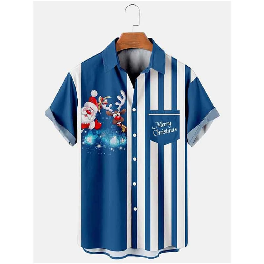 Camisa de bolso de lapela de Natal masculina, cardigã manga curta, alta qualidade, confortável, tecido macio, festa, novo, 2023