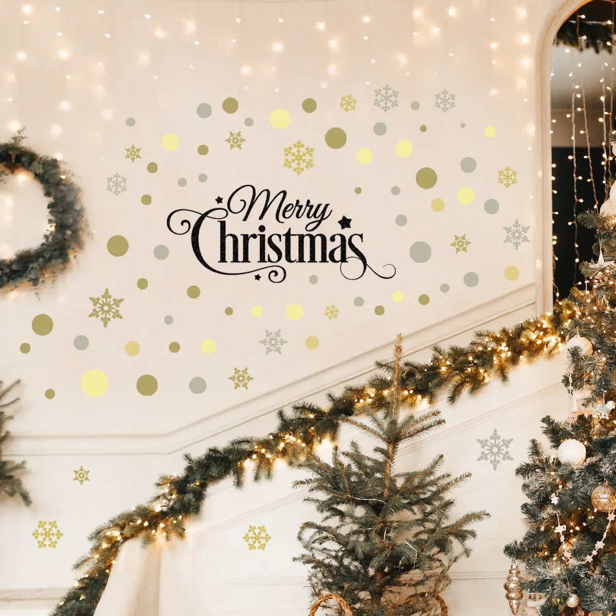 Golden Snowflake Dot Christmas Wall Sticker Living Room Room Decoration Wall Sticker