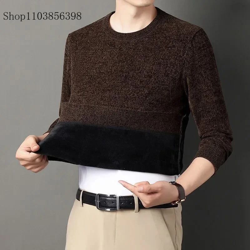 Men's Sweater Wool Warm Pullovers O-Neck Knit Winter Fit Tops Male Thick Knitwear Mens Jumpers Bottoming Shirt Plus Size 4XL 3XL