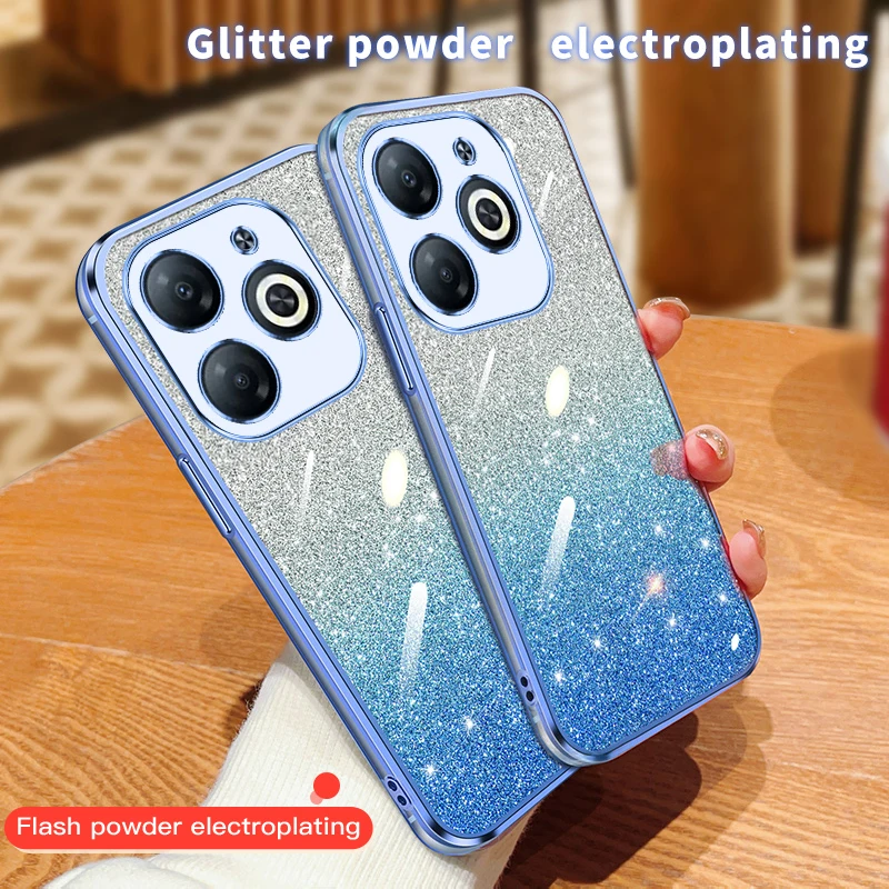 Luxury Electroplating Bling Star Sequins Transparent Phone Case For Infinix Tecno Spark 20 20C Glitter Powder Sparkle Soft Cover