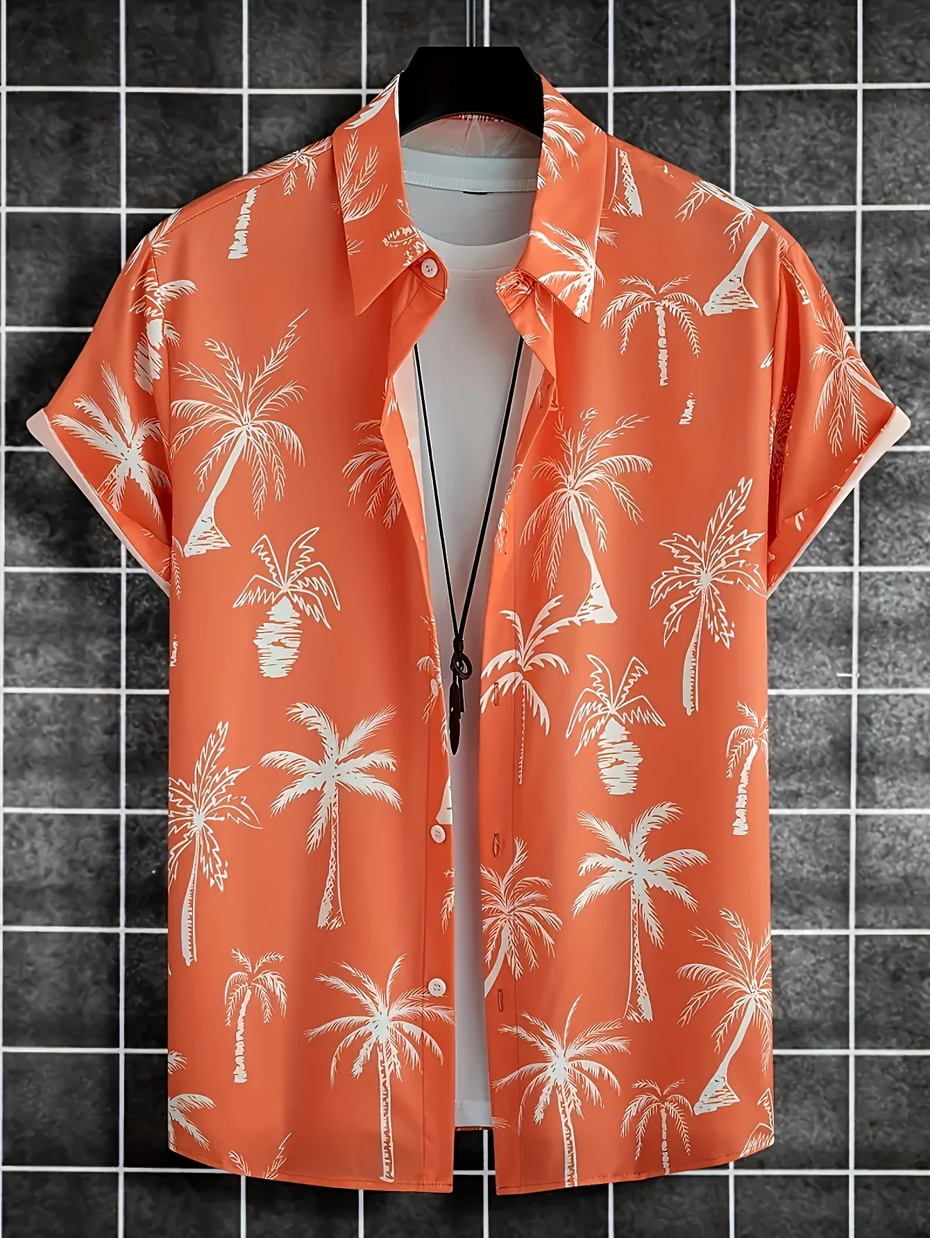 Zwarte Kat En Kokospalm Verschillende Prints Heren Casual Shirts Met Korte Mouwen, Zomerresort Herenoverhemden, Heren Tops, Heren Cadeaus