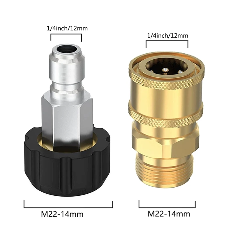 1set Universals Pressure Washer Quick Connect Adapter Set M22 Threaded Couplers to 1/4 Inch Quick Disconnects for Hoses Pumps