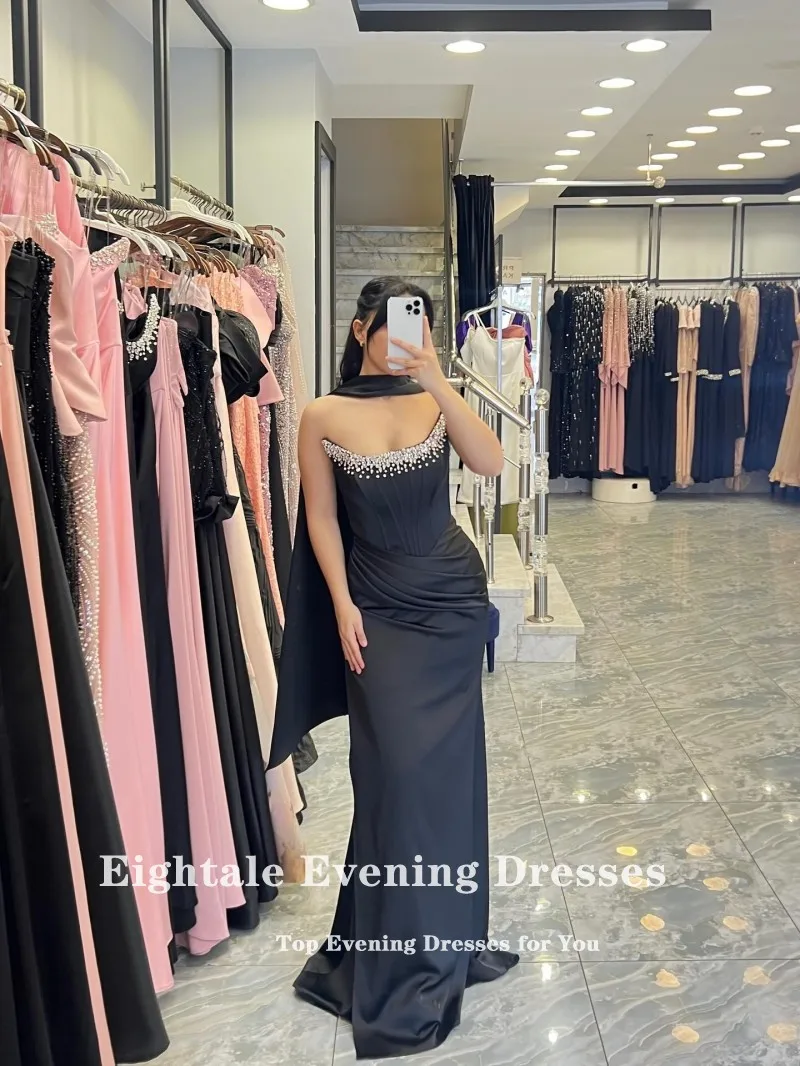 ชุดราตรีแบบอาหรับ Eightale คอวี ประดับลูกปัด จับจีบ ทรงเมอร์เมด ผ้าซาติน ยาวกรอมพื้น เซ็กซี่ ตัดเย็บตามสั่ง สำหรับงานพรอม งานปาร์ตี้ และงานแต่งงาน