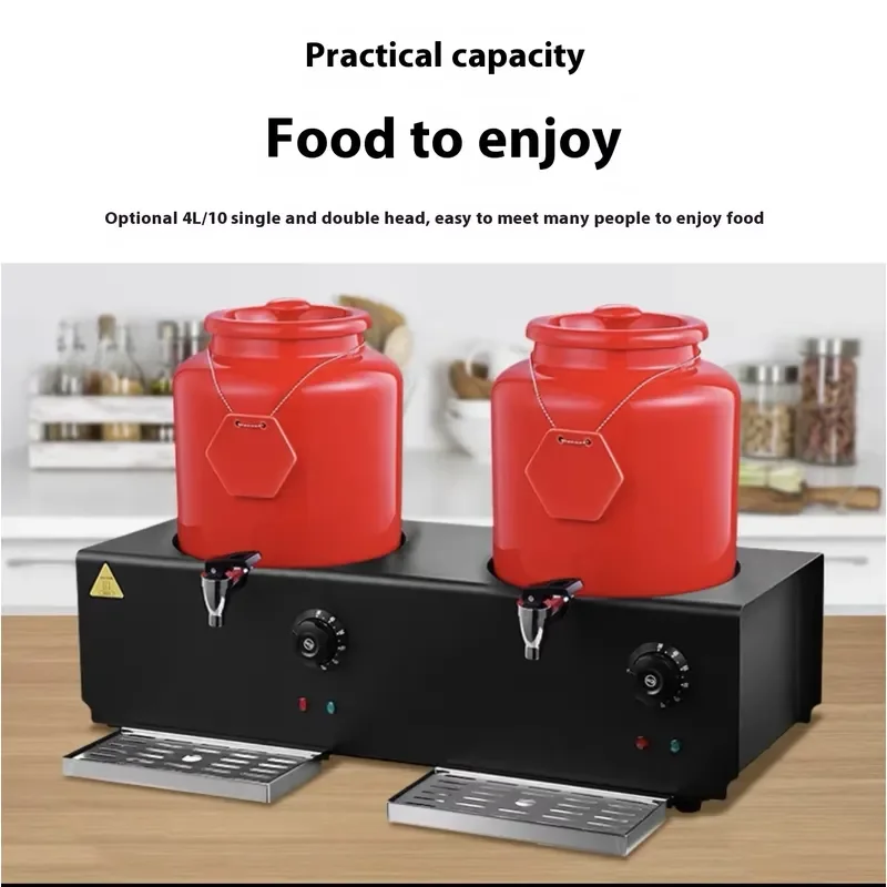 8L Commercial Electric Juice Dispenser Double Head Ceramic Square Pot for Hotel Restaurant Buffet Breakfast Coffee Wood Base