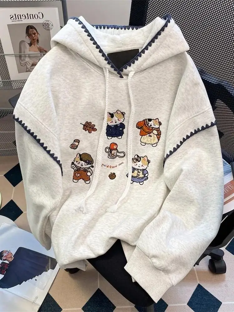 

Retro American Cartoon Embroidery Hoodie Sweatirt Large Size 300 Pou for Men And Women Couples Trendy Autumn New Arr...