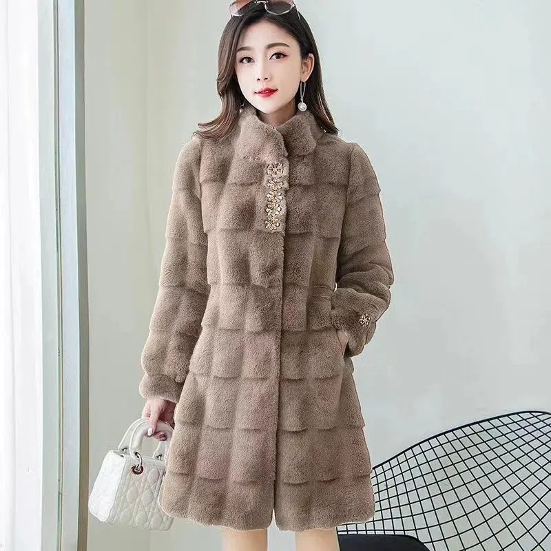 2022 Autumn Winter Women\'s Faux Fur Coat New Mid-length Imitation Mink Coat Large Size Loose Soft Comfortable Fur Jacket 3XL