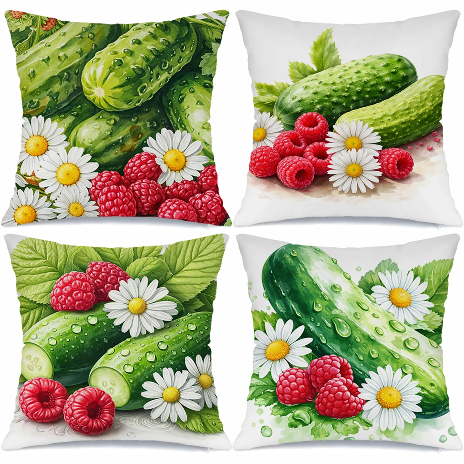 Cucumber daisy green leaves digital printing pillow cover Short plush Suitable living rooms bedrooms sofas throw cushion cover