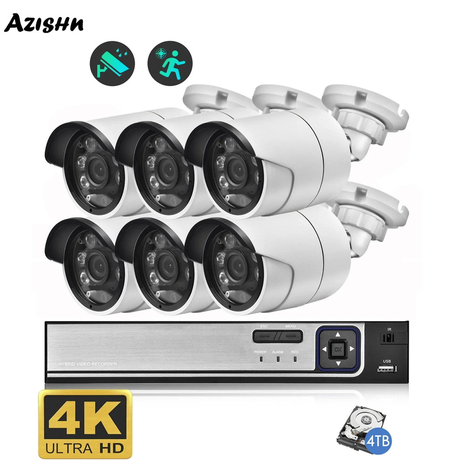 

AZISHN H.265 8MP IP Camera 8CH POE NVR System Outdoor Night Vision Audio P2P Video Surveillance Kit Security CCTV Camera Set