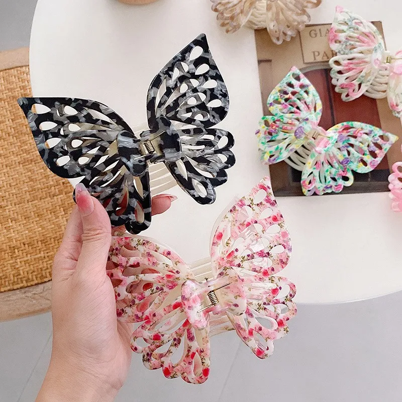 

YHJ New Hollowed Out Butterfly Hair Claw Color Printing Hair Claw Clip Shark Catch Hair Accessories for Women Girls