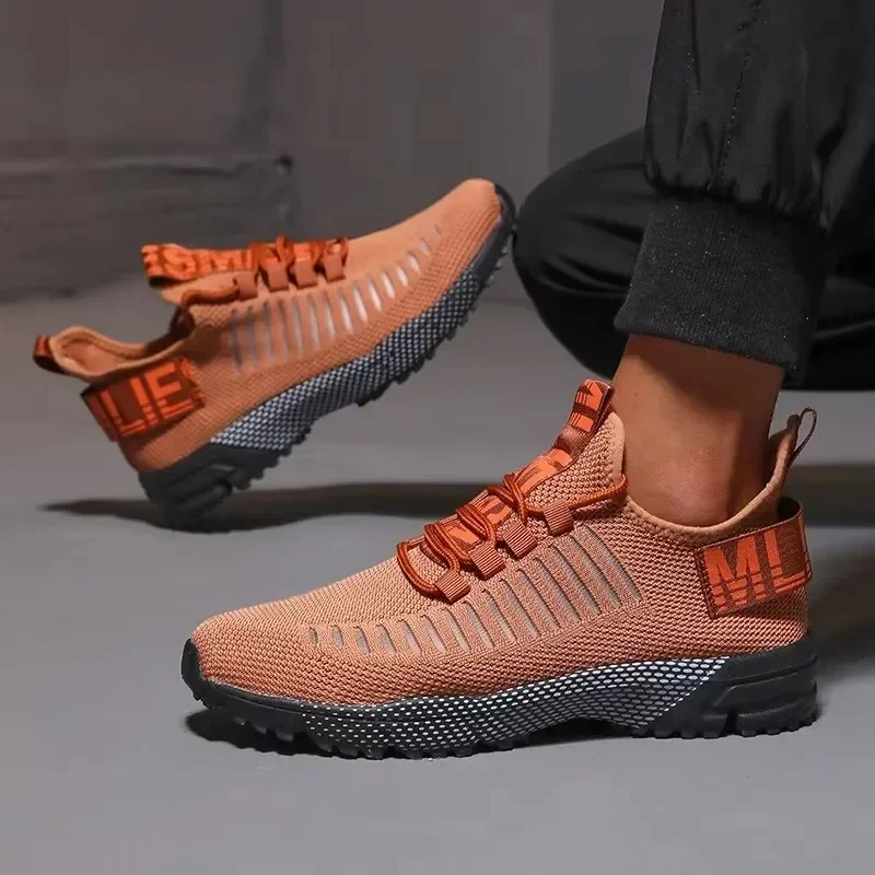 

Men Knitted Running Shoes Breathable Cushioned Insoles Adjustable Shoelaces Walking Shoes Comfortable Outdoor Activity Sneakers