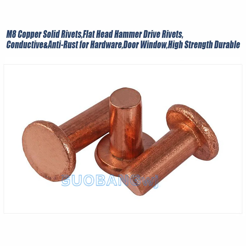 مسامير صلبة نحاسية M8، مسامير محرك المطرقة ذات الرأس المسطح، موصلة ومضادة للصدأ للأجهزة، نافذة الباب، قوة عالية متينة