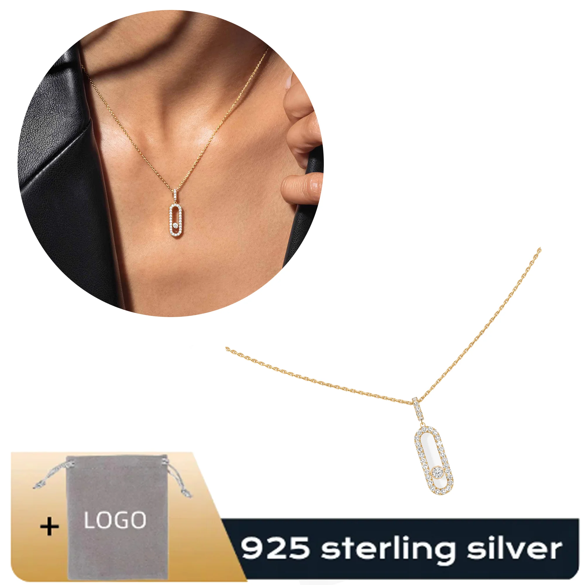 

Luxurious Messik - Style sterling silver s925 elegant MOVE UNO series diamond inlaid hollow necklace